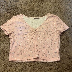 Pink Floral V-Neck Crop Top